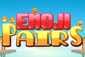 Farebný text EMOJI PAIRS s usmievavými emotikonmi na modrej oblohe
