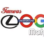 Rôzne písmená v logu sú vytvorené kombináciou fontov a štýlov pripomínajúcich známe firmy, s nápismi Famous, UNDERGROUND, Mahjong