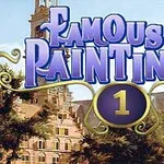 Názov Famous Paintings 1 v ozdobnom fialovom písme na pozadí historickej budovy a veže