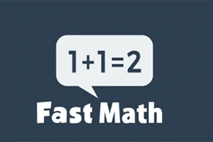 Rečová bublina s výrazom 1+1=2 nad nápisom Fast Math na tmavomodrom pozadí