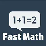 Rečová bublina s výrazom 1+1=2 nad nápisom Fast Math na tmavomodrom pozadí