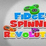 Farebné fidget spinnery a pestrofarebný text na pruhovanom pozadí