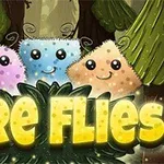 Farebné rozprávkové bytosti v lese s nápisom Fire Flies v popredí