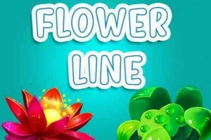 Farebný kvetinový motív s textom FLOWER LINE na modrom pozadí