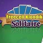 Grafika s modrými hracími kartami na fialovom pozadí a nápisom Freecell Klondike Solitaire