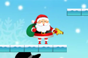 Santa Claus s vreckom a zbraňou stojí na plošine v zimnom prostredí