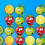 Farebná ilustrácia ovocia s tvárami vrátane jahôd, pomarančov, zelených jabĺk, citrónov a kiwi na modrom pozadí