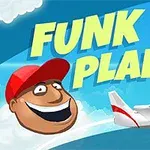 Šťastná tvár muža s červenou šiltovkou a lietadlo na modrej oblohe s nápisom Funk Plane