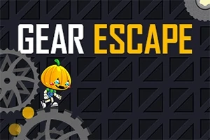 Postavička s tekvicou na hlave stojí na ozubenom kolese s nápisom GEAR ESCAPE na tmavom pozadí