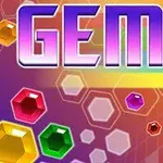 Farebné drahokamy na mriežkovanom pozadí s nápisom GEMS