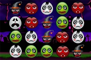 Farebné guľaté tváre v štýle Halloweenu s upírmi, duchmi a zombíkmi na tmavom pozadí