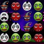 Farebné guľaté tváre v štýle Halloweenu s upírmi, duchmi a zombíkmi na tmavom pozadí