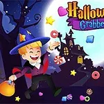 Dieťa v kostýme čarodejníka s taškou na sladkosti pred strašidelným domom a polmesiacom v pozadí, obklopené sladkosťami a dekoráciami na Halloween