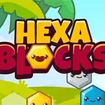 Farebné hexagónové bloky s usmievavými tvárami na pozadí s palmou a modrou oblohou