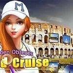 Mladá žena s dlhými červenými vlasmi a šiltovkou stojí pred rímskym Koloseom s nápisom World Cruise v popredí