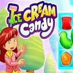 Ilustrácia ukazuje kreslenú postavičku vedľa nápisu Ice Cream Candy a hernú mriežku s farebnými cukríkmi rôznych tvarov