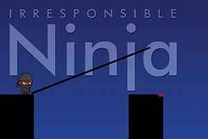 Malý ninja stojí na plošine s tyčou smerujúcou k ďalšej plošine v pozadí s tmavomodrou oblohou