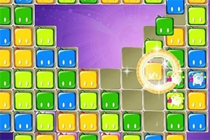 Farebné bloky v radoch na fialovom pozadí so zábleskami a svetelným efektom