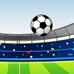 Ilustrácia futbalovej lopty na štadióne so zeleným trávnikom a modrou tribúnou