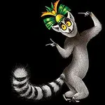 Lemur s výraznými očami a pestrofarebnou korunkou na hlave pózuje na čiernom pozadí