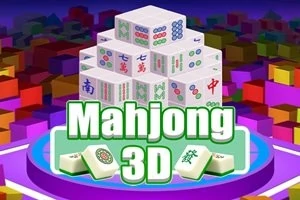 3D kocky s farebnými symbolmi a nápisom Mahjong 3D