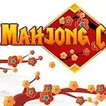 Text „MAHJONG CHAIN“ s kvetinovým motívom na červenom pozadí s kvetinovými vetvami