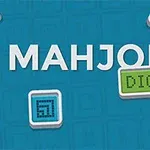 Nápis MAHJONG DIGITAL na modrom pozadí s rôznofarebnými štvorcovými ikonami okolo