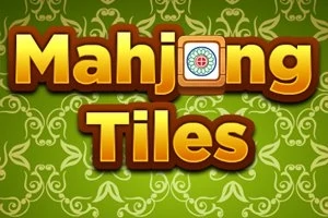 Nápis Mahjong Tiles na zelenom vzorovanom pozadí