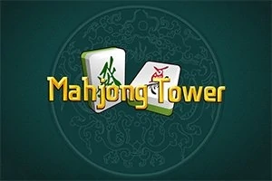 Zelené pozadie s dvoma mahjongovými kameňmi a nápisom Mahjong Tower