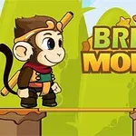Opica so zlatou palicou stojí na drevenom moste pred nápisom Bridge Monkey s tromi hviezdami na pozadí zelenej krajiny
