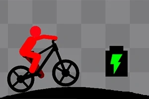 Červená silueta na bicykli s ikonou batérie a bleskom na sivom pozadí