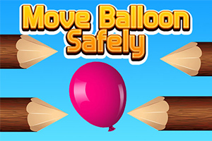 Ružový balón medzi štyrmi ostrými ceruzkami na modrom pozadí, s nápisom „Move Balloon Safely“ hore