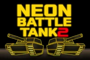 Dva neónové tanky s výrazným žltým nápisom NEON BATTLE TANK 2 v pozadí