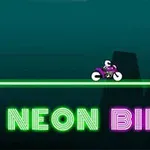 Motorka na svetielkujúcej dráhe s nápisom NEON BIKER v neónových farbách na tmavom pozadí