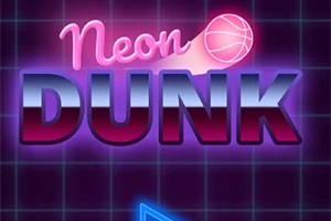 Svetelný nápis Neon Dunk s basketbalovou loptou na tmavom šachovnicovom pozadí