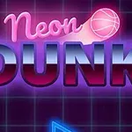 Svetelný nápis Neon Dunk s basketbalovou loptou na tmavom šachovnicovom pozadí