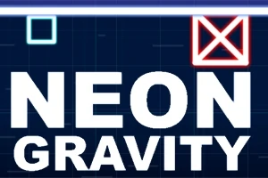 Nápis NEON GRAVITY na tmavom pozadí s modrým a červeným neonovým symbolom