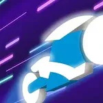 Modrá futuristická motorka na tmavom pozadí s farebnými svetelnými pásmi