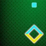 Jasné farebné štvorce a kosoštvorec na tmavom zelenom geometrickom pozadí