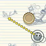 Na obrázku je zobrazená kreslená ilustrácia s kovovým uzáverom a šípkou smerujúcou od šedej guličky na pozadí pripomínajúcom linajkový papier, s náčrtmi postáv a motívov