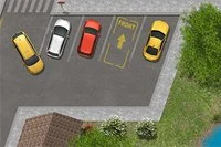 Drive a yellow taxi and park it in a marked parking space