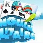 Tučniaky v klobúkoch a šáloch pred kartami, s mrazivým nápisom vpredu