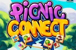 Farebné grafické nápisy Picnic Connect s kreslenými ikonami jedla a líniami spájajúcimi položky na hernom pozadí