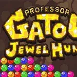 Farebné drahokamy na tmavom pozadí s nápisom Professor Gatous Jewel Hunt