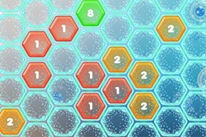 Hexagóny rôznych farieb s číslami na modrom pozadí