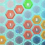 Hexagóny rôznych farieb s číslami na modrom pozadí