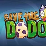 Farebná ilustrácia s nápisom „Save the Dodos“ s kresleným vtákom a vajcom