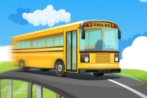 Žltý školský autobus jazdí po kľukatej ceste pod modrou oblohou s oblaky