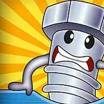 Animovaný skrutka s tvárou s vystrašeným výrazom na pozadí žltých lúčov