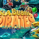 Farebný obrázok s nápisom Sea Bubble Pirates 2 s bublinami a pirátskou tématikou v pozadí